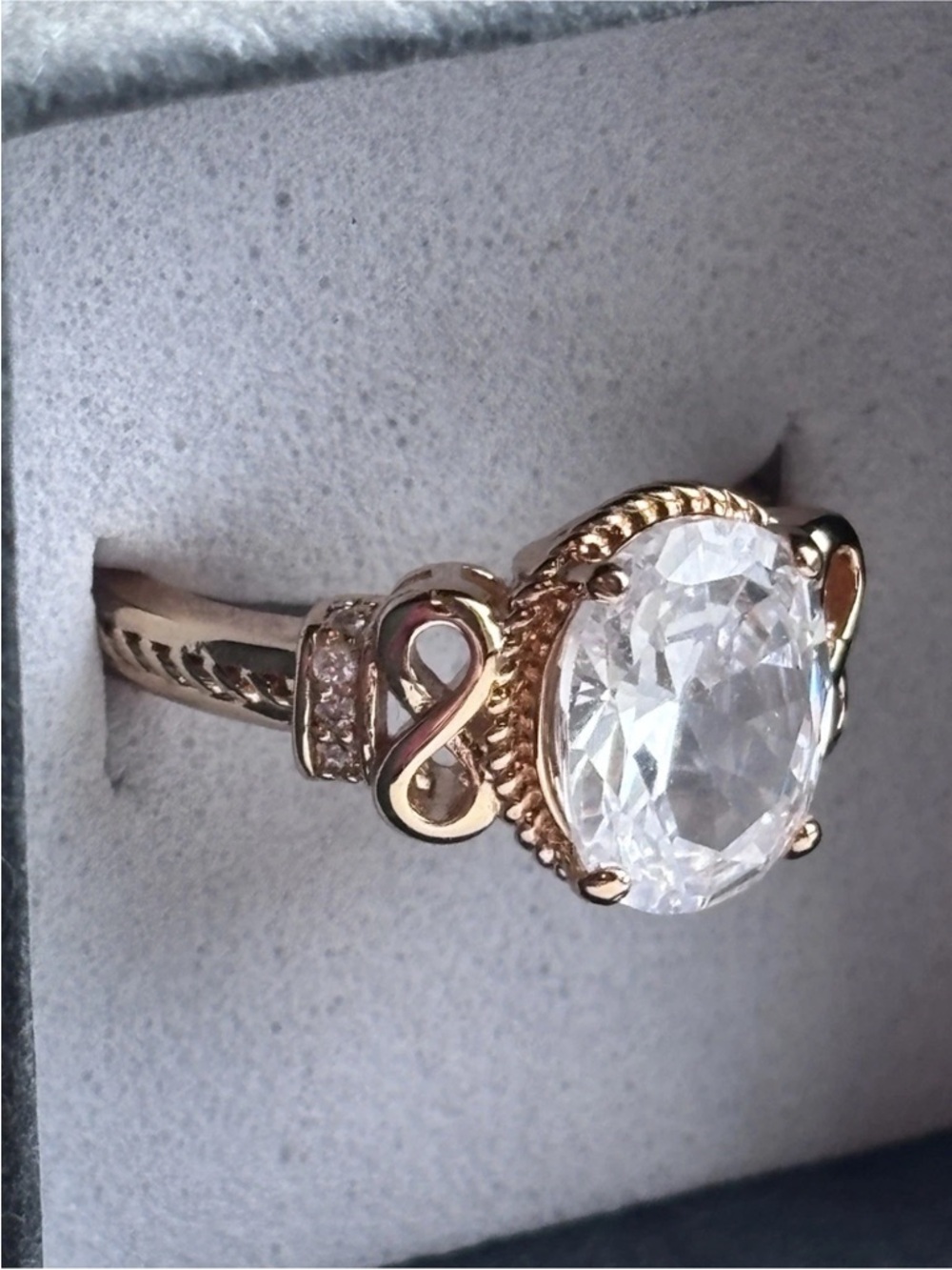 Rose Gold Oval CZ Ring Adjustable Infinity Band Vintage Engagement Statement